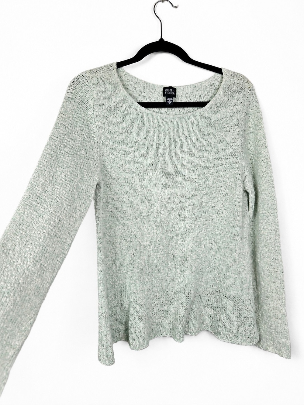 Eileen Fisher Light Green Open Knit Sweater M Coastal Minimalist Quiet Luxury